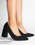 Zapatillas negras para mujer con tacón bloque de 7cm con punta fina clásica