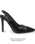 vista lateral de zapatillas negras stiletto para dama con talón descubierto y tacón alto 11cm