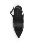 vista superior de las zapatillas negras para dama stiletto con ajuste en correa y tacón alto 11cm