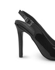vista trasera del tacón alto 11cm de las zapatillas negras para dama de charol
