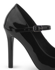 Vista trasera de tacón delgado de 10cm en zapatilla negra para mujer tipo stiletto