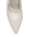 Vista de material sinteticoen zapatilla tipo stiletto para mujer con pulsera y tacón de 10cm