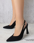 Zapatillas negras destalonadas para mujer con punta fina cerrada y tacón alto de 11cm