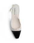 vista superior de zapatillas cómodas para dama beige con punta negra