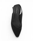 vista superior en zapatillas negras de tacón bajo 3cm destalonadas para dama