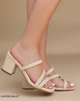 Zapatillas beige de tiras delgadas cruzadas para mujer con diseño descubierto y tacón bloque de 7cm