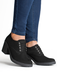 Mocasines negros para dama con cordones, plataforma y tacón grueso tamaño medio 7cm