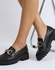 Mocasines negros para mujer de tacón bajo 4cm con herraje