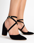 Zapatillas negras para mujer con tiras cruzadas y tacón de 8cm