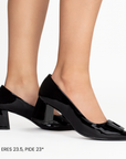 Zapatillas negras de charol con punta fina y tacón bajo 6cm para dama