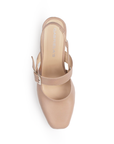 Vista superior de zapatilla maquillaje destalonada para mujer con punta cerrada y taco ancho de 5cm
