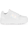Vista lateral de tenis blanco de agujetas para mujer con plataforma de 5cm y perforaciones