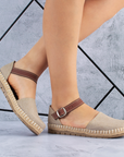 Alpargatas beige de piso correa ajustable café para dama cómodas