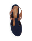 vista superior de plataformas azules con pulsera ajustable café para dama y plataforma baja 5cm