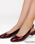 Zapatillas vino clásicas de tacón bajo 4cm, pulsera ajustable al tobillo con punta fina para dama