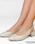 Zapatillas beige clásicas de tacón bajo 4cm, pulsera ajustable al tobillo con punta fina para dama