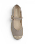 vista superior de alpargatas beige de dama con plataforma baja de yute 3 cm y pulsera ajustable