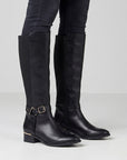 Botas negras con stretch, cremallera, herrajes metálicos y tacón bajo 4cm para dama