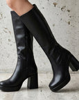 Botas negras con plataforma para dama y tacón medio 9 cm