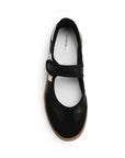 Vista superior del tenis negro con blanco y pulsera ajustable en el empeine para dama de suela baja 2cm