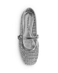 Vista superior de flats plateados tipo balerinas para mujer con pulsera ajustable en empeine