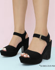 Zapatillas negras para mujer con hebilla ajustable y tacón bloque medio de 10cm