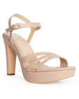 Vista diagonal de zapatilla maquillaje para mujer con tacón alto 11cm y tiras cruzadas