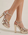 Zapatillas doradas para mujer con pulsera al tobillo y tacón alto de 12cm de diseño descubierto