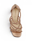 Vista superior de zapatilla oro rosa para fiesta con pedrería plataforma y tacón alto 11 cm para dama