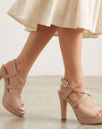 Zapatillas nude de diseño descubierto para mujer con tacón alto de 12cm y pulsera ajustable