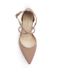 vista superior de zapatillas maquillaje stiletto para dama con tiras en pedrería y tacón medio 10 cm