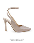 Vista lateral de zapatilla maquillaje con pulsera y tacón delgado alto de 11cm tipo stiletto para mujer