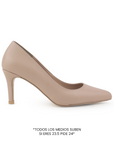 Vista lateral de zapatilla maquillaje para mujer con punta fina y tacón delgado de 7cm