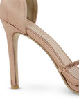 vista trasera del tacón medio 10 cm en zapatillas oro rosa de fiesta para dama con pulsera ajustable al tobillo