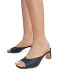 Zapatillas azules con punta cuadrada abierta para mujer tacón bajo de 6cm de meter
