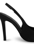 vista trasera del tacón alto 11 cm en las zapatillas negras para dama destalonadas con ajuste elástico