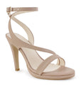 Vista diagonal de zapatillas maquillaje con pulsera para mujer de tacón delgado de 11cm