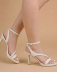 Zapatillas beige de pulsera con tacón alto de 11cm para mujer