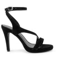 Vista lateral de zapatillas negras para mujer con pulsera de tacón alto 11cm