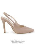 vista lateral de zapatillas nude para dama stilleto destalonadas con ajuste elástico y tacón alto 11cm