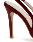 vista superior de las zapatillas stiletto color vino de charol tacón alto 11cm ajuste elástico para dama