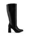 Vista interior de la bota negra desmontable con tacón medio 9cm para dama