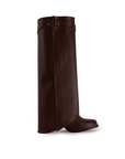 Vista superior de la bota café desmontable para dama con tacón medio 9cm