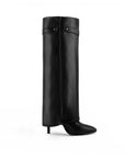 vista superior de botas negras desmontables 2 en 1 para dama con tacon alto 11cm