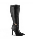 vista diagonal de botas negras para dama con tacón alto 11cm