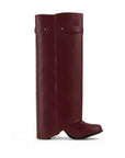 vista superior de botas vino para dama 2 en 1 desmontables con tacón 8cm y correa