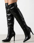 botas negras plisadas para dama arriba de la rodilla con tacón alto 11cm