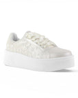Tenis blancos perla con detalles de encaje cordones de satén y plataforma | Mod.4490109