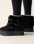 Botines negros al tobillo para mujer con plataforma baja de 5cm y doblez de peluche