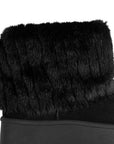 Vista de material sintético en botín negro para mujer con plataforma baja de 5cm y doblez de peluche